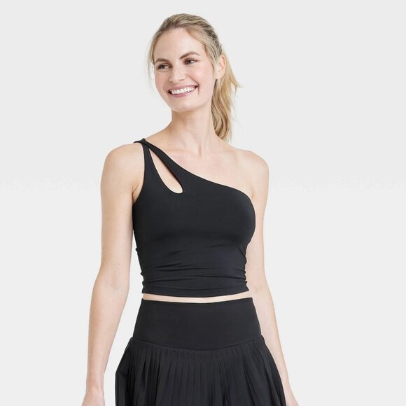 XL - Womens Light Support Asymmetrical Cropped Sports Bra - All In Motion - Blac - Picture 9 of 10